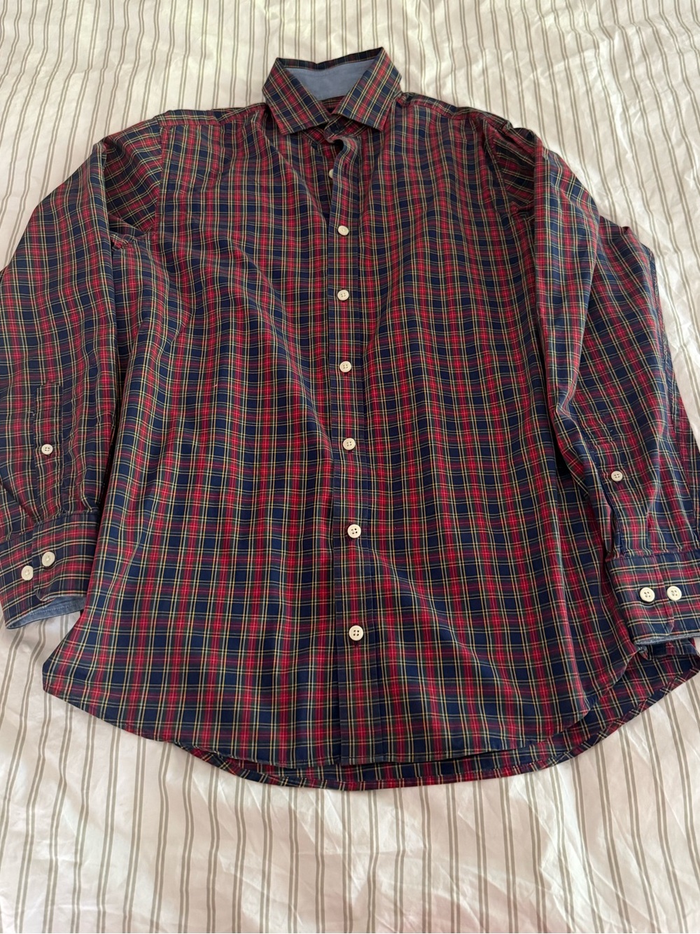 Charles Tyrwhitt Red and Navy Plaid Button-Down Shirt